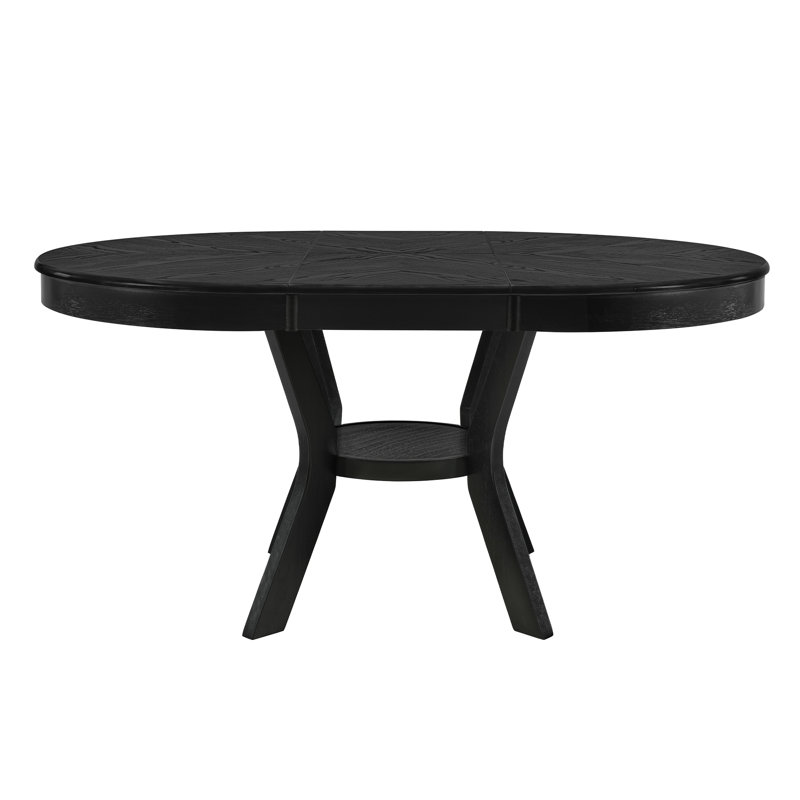 Round Extendable Solid Wood Dining Table, Black