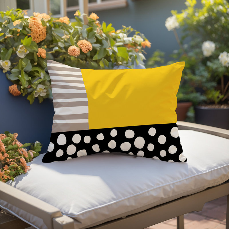 Ekon Abstract Reversible Indoor/Outdoor Rectangular Pillow, 18"H x 25"W, Yellow/ Black/ Off-White