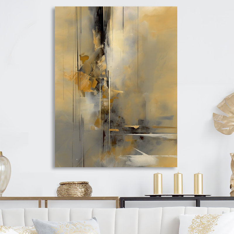 Décoration murale en métal jaune et gris au-delà de la toile IV - Peinture abstraite, H 32 po x l 16 po x P 1 po