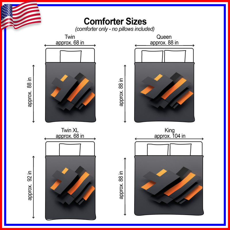 Black Orange Geometric Shapes Comforter, Twin