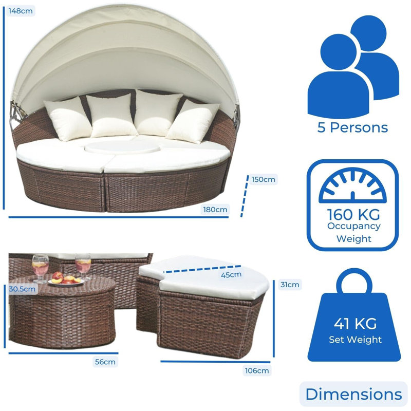 Antonien 180cm Wide Circle Patio Daybed with Cushions, Brown