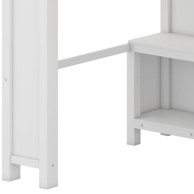 Lit mezzanine peu encombrant avec garde-robe intégrée, bureau d'étude et tête de lit avec ports USB, Blanc