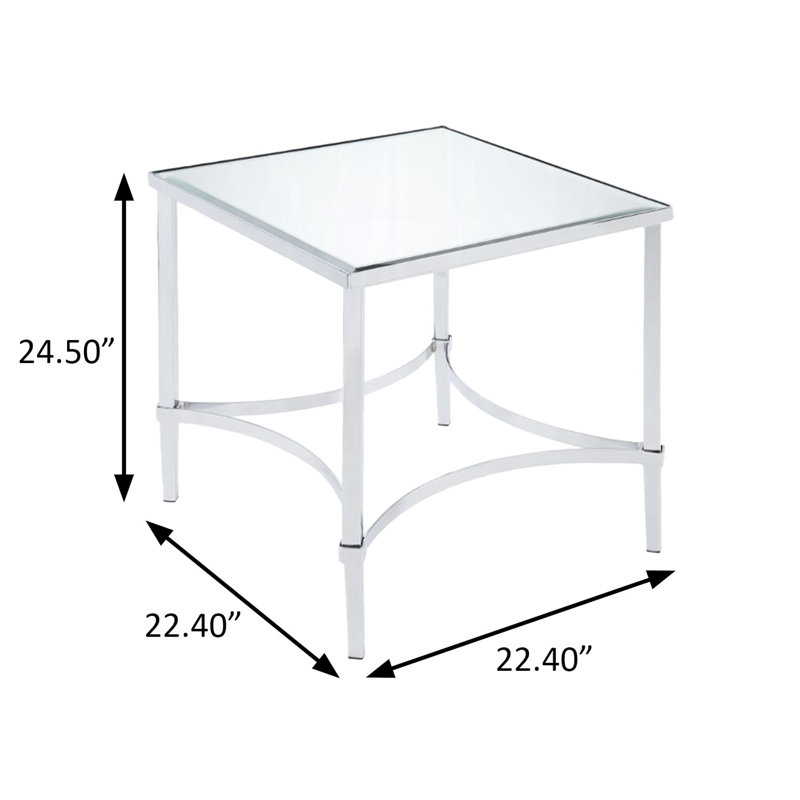 Table de bout de 22,4 po de largeur, chrome et miroir