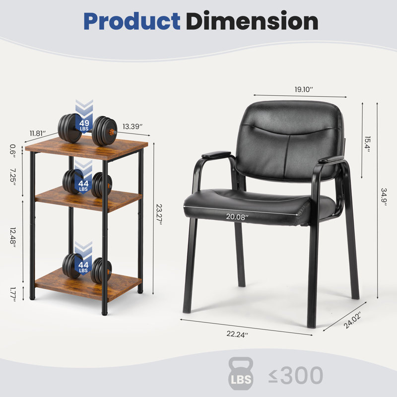 Small Three-Piece Office Reception Desk And Chair Set, Waiting Area Seating Set, 2 PU Leather Conference Chairs And A Storage Coffee Table.