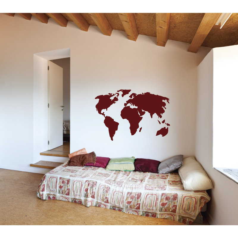 Décalcomanie murale carte du monde, H 22 po x l 32 po x P 0,01 po, Bourgogne