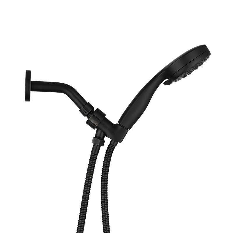 Pomme de douche réglable à 5 modes - à main, ABS, bronze huilé, jet puissant, avec chaleur de tuyau, Noir mat