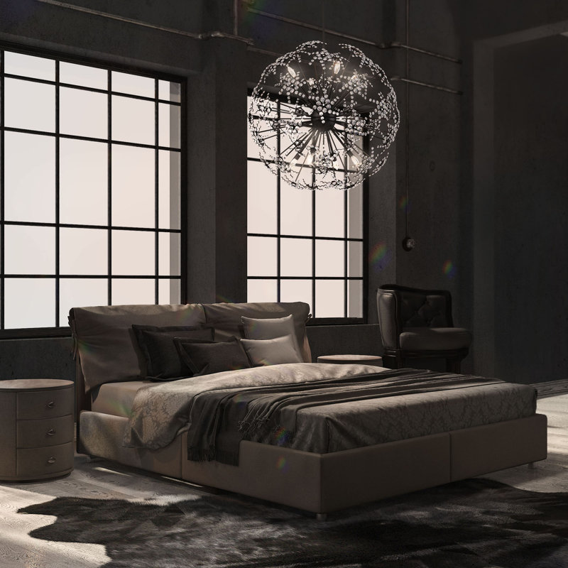 Esteracae 8 Light 36in x 36in Pendant in Black with Clear Radiance Crystals, Antique Silver
