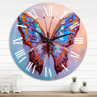 Vintage Blue Butterfly II - Modern Wall Clock