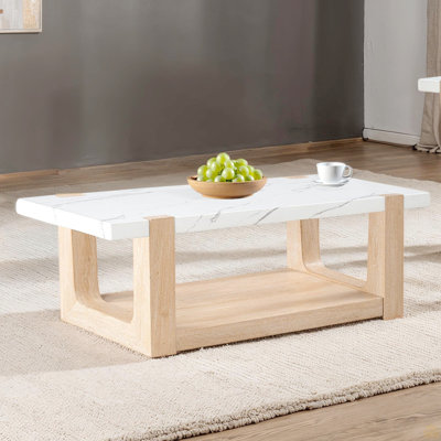 Table basse 1pc, plateau en faux marbre à deux tons