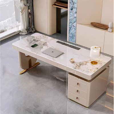 Sintered Stone Tabletop Executive Desk with Storage Cabinet