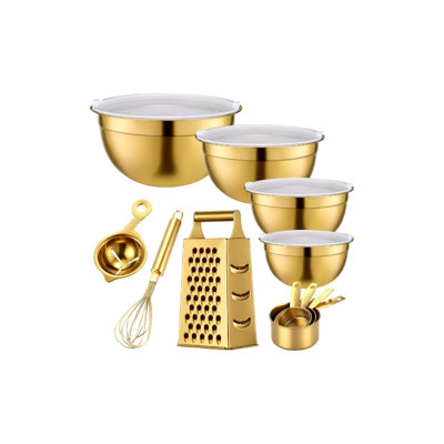 8 Pcs Gold Kitchen Accessories Set, Stainless Steel Silicone Tools Set for Nonstick Cookware