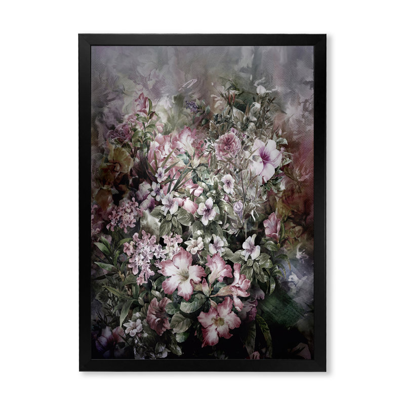 Dessin rétro de fleurs IV - reproduction d'art sur toile encadrée, H 40 po x l 30 po x 1,5 po, Noir