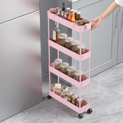 Slim Rolling Storage Cart, 4 Tier Storage Organizer Utility Cart Mobile Shelving Unit