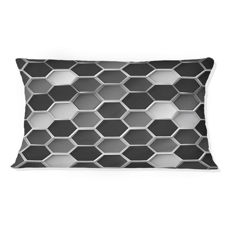 Gray White Hexagon - Modern Lumbar Pillow