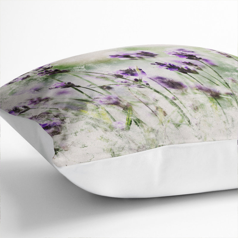 Lavender Vol.1 Watercolour Square Throw Cushion, 55cm H x 55cm W x 20cm D, White