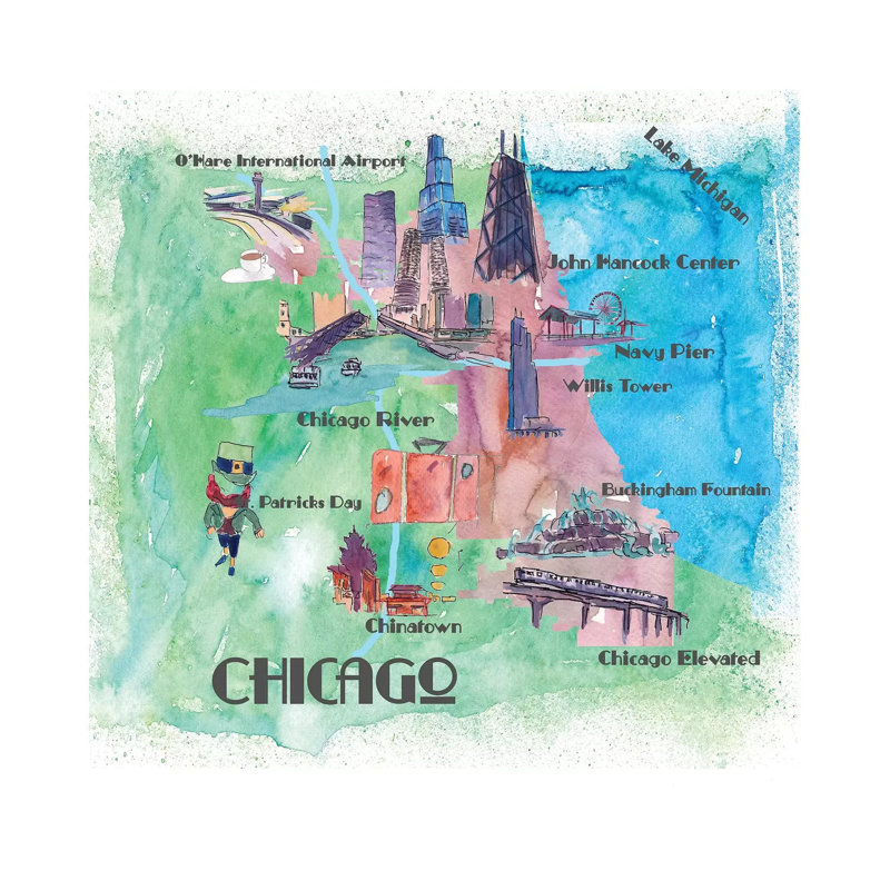 Chicago, Illinois Travel Poster by Markus & Martina Bleichner - Wrapped Canvas Gallery-Wrapped Canvas Giclée