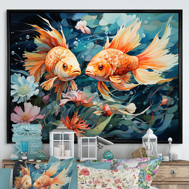 Pêche fantaisiste I - impression, Cadre flottant noir, H 34 po x l 44 po x P 1,5 po