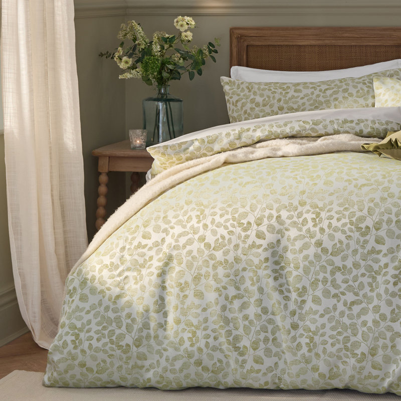 Grace Leaf Floral Duvet Cover Set, Single Duvet Cover Set + 1 Standard Pillowcase, Green Floral