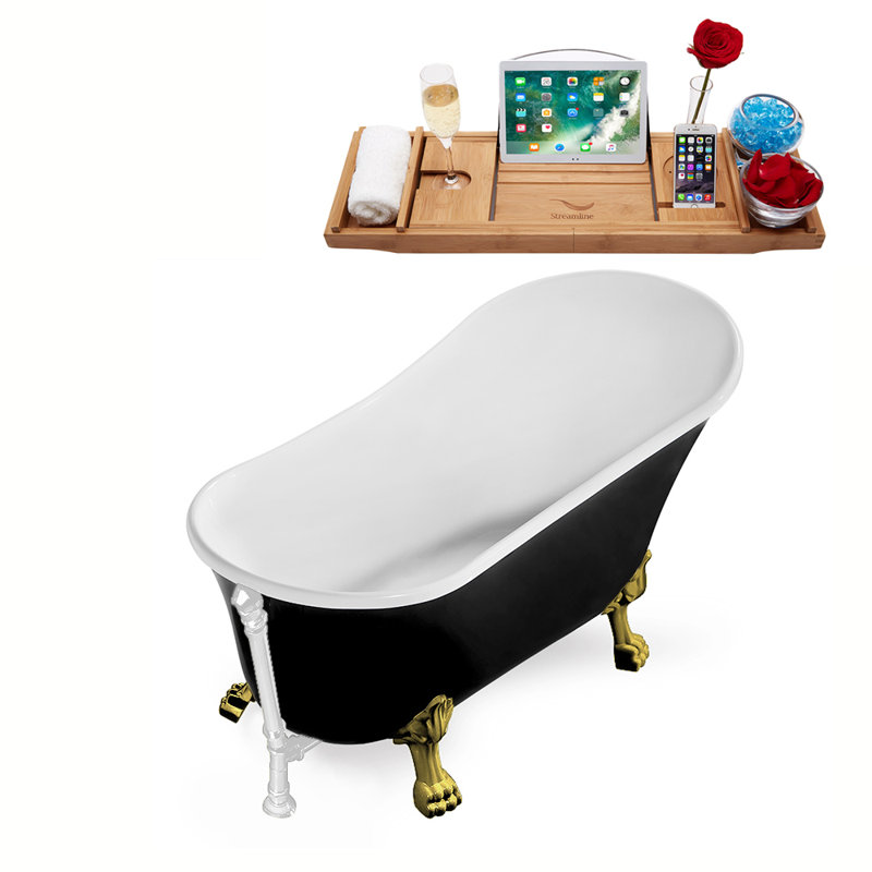 1699.3mm x 800.1mm Soaking Acrylic Bathtub, Glossy White, Brushed Gold