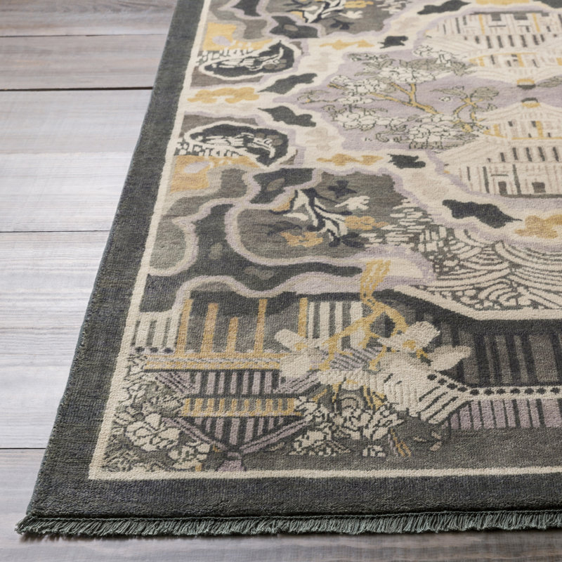 Geisha Wool Floral Area Rug, Rectangle 5' x 8'