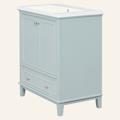 Ensemble de meuble-lavabo 30 po avec lavabo, armoire de salle de bain multifonctionnelle avec portes et tiroir, structure solide et panneau de fibres à densité moyenne