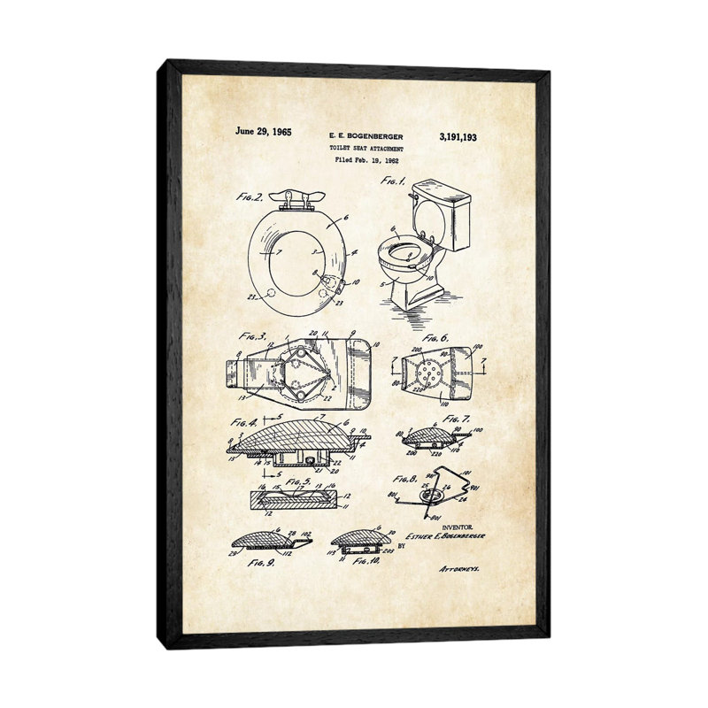 Toilet Seat by Patent77 - Floater Frame Gallery-Wrapped Canvas Giclée on Canvas, Black, 66.04 cm H x 45.72 cm W