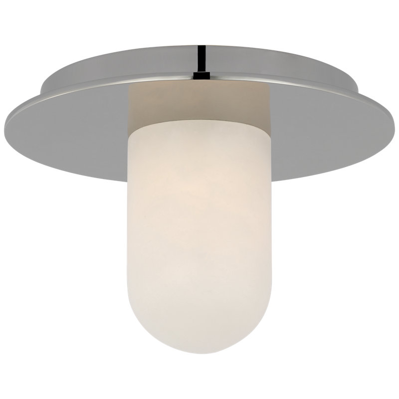 Kelly Wearstler Fosse 8" Flush Mount with Alabaster, Polished Nickel, 3.75" H x 5.5" W x 5.5" D
