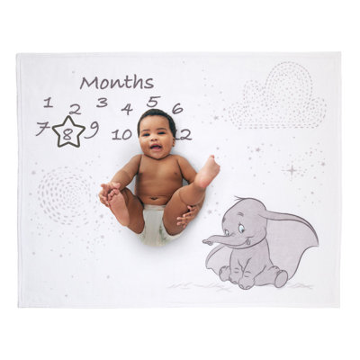NoJo Disney Dumbo White and Grey Super Soft Milestone Baby Blanket