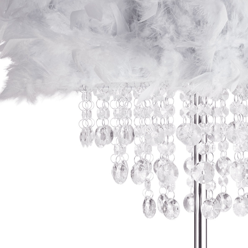 Modern Chandelier Style Feather Floor Lamp With Waterfall Drops By, Grey