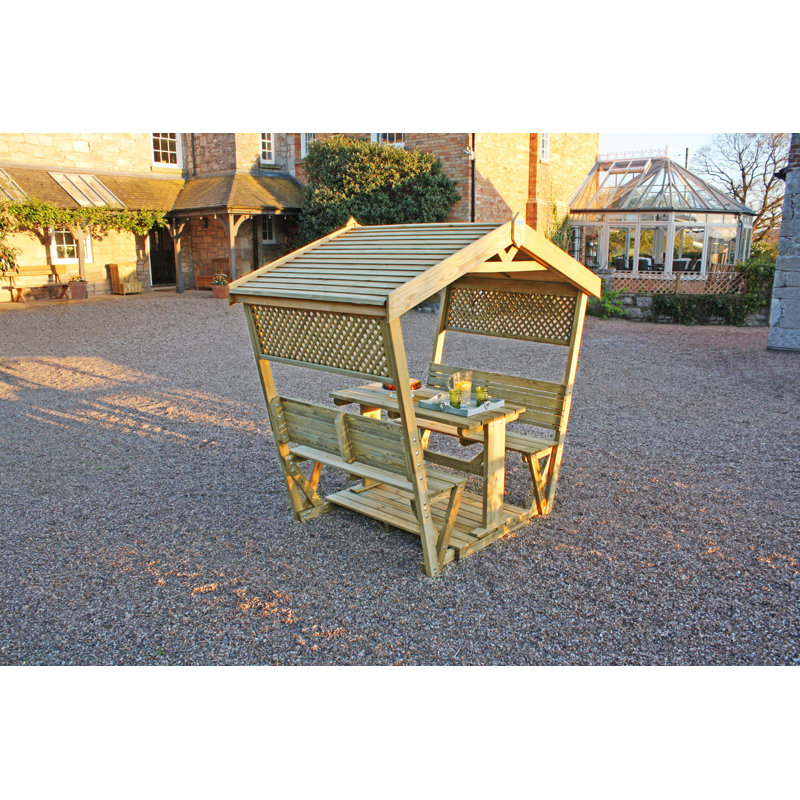 Breslyn 212cm W x 144cm D Solid Wood Arbour with Bench in Brown