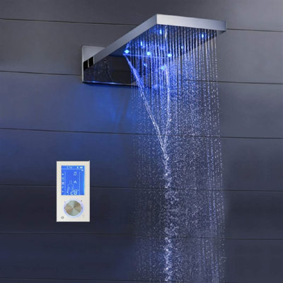 Lano Contemporary Chrome LED Shower Head Modern Energy Efficient Design with Colour Changing LED Lights