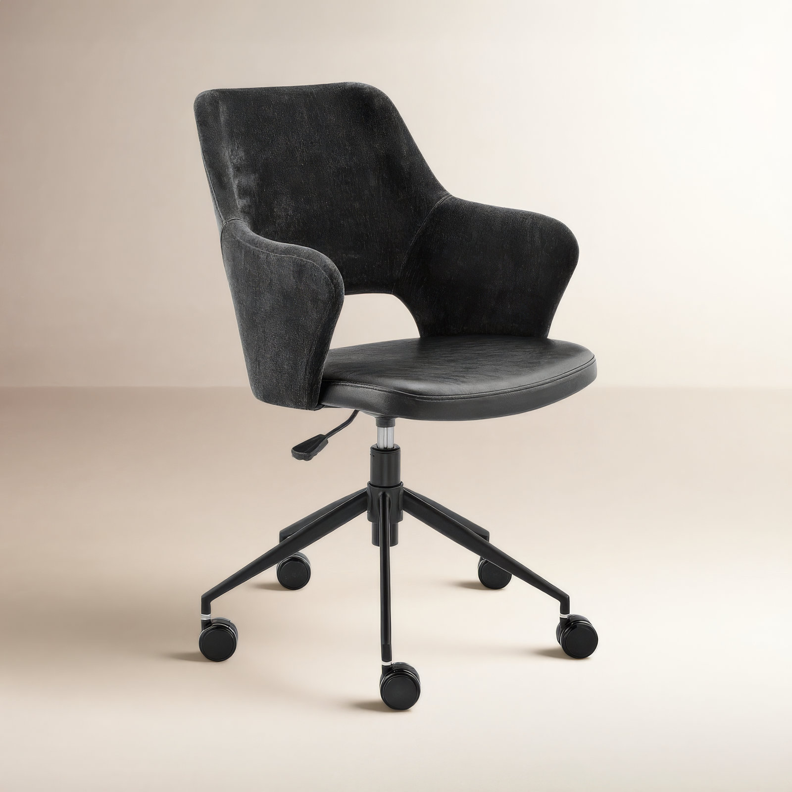 Celena Swivel Office Chair, Black Faux Leather
