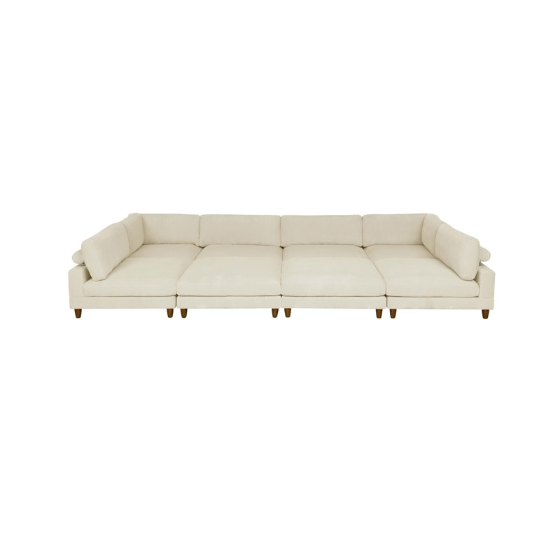 Canapé modulaire à large assise en velours côtelé, Velours côtelé beige, H 34 po x l 178 po x P 133,5 po