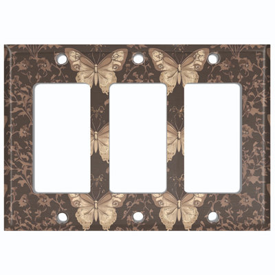 Metal Light Switch Plate Cover; US Standard Size 3 Gang GFI Rocker - Vintage Butterfly Pattern