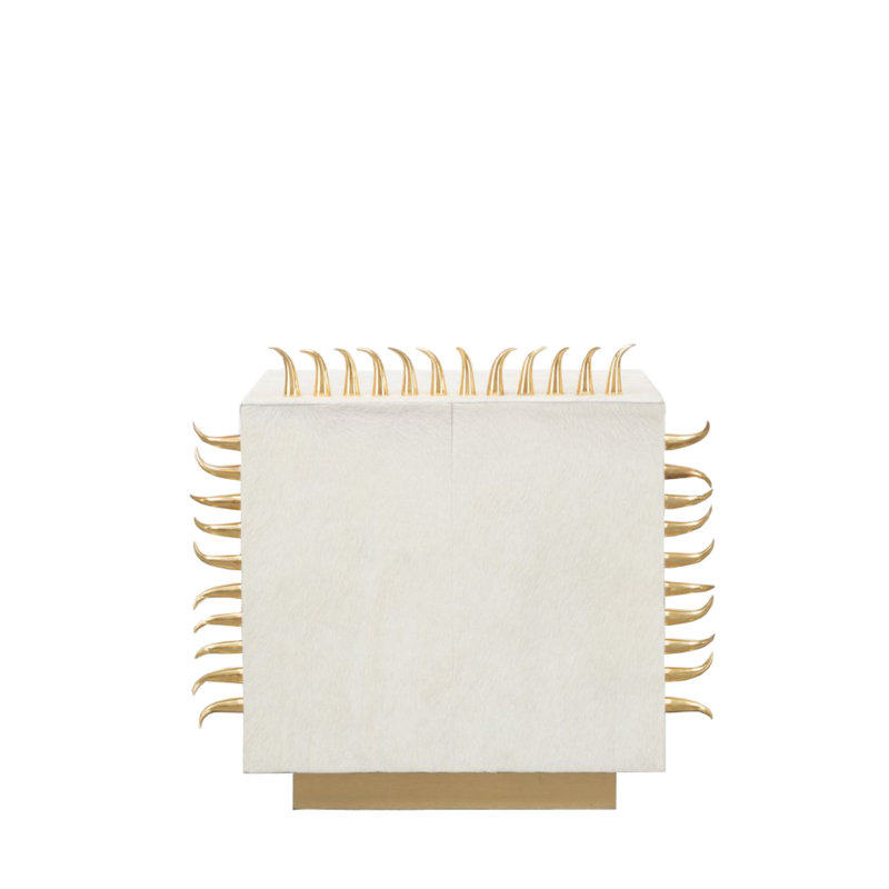 Table d'appoint Clover Rhapsody en cuir blanc avec base dorée - table d'appoint moderne , Blanc
