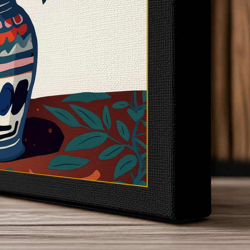 Floral Folk Arrangement Boho - Wrapped Canvas, Black Border, 24x16 - 61.0 x 40.6 cm