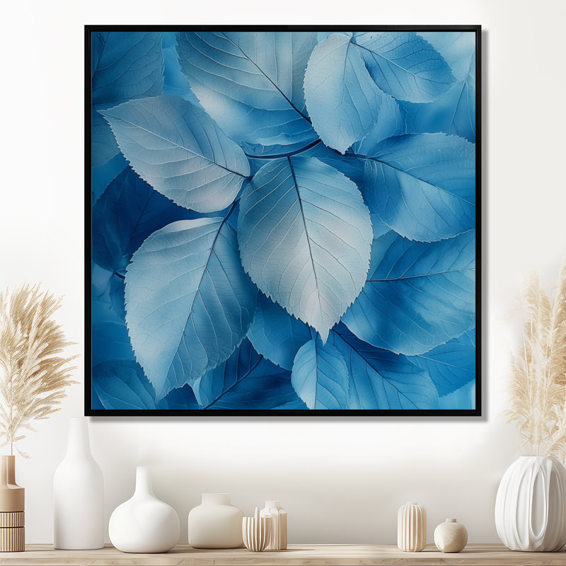 Minimalisme azur feuilles harmonie I - feuilles, art mural, Impression encadrée flottante, Noir, noir, noir, noir