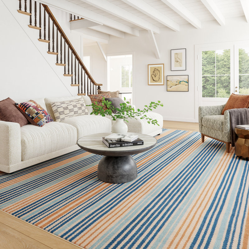 Tyne Coastal Striped Machine Printed Washable Rug, Rectangle 7'6" x 9'6"