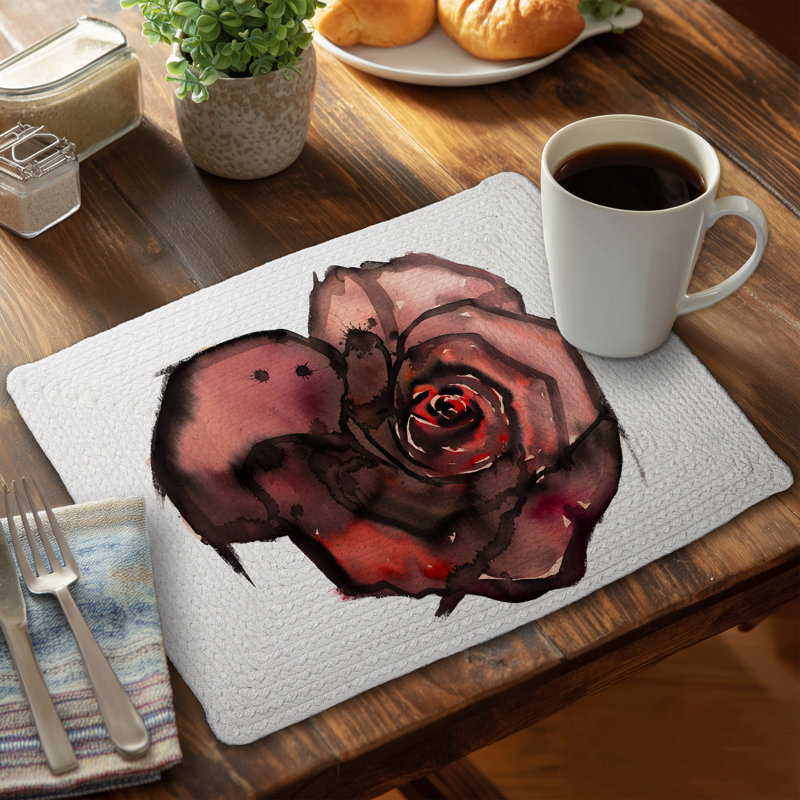 Napperon en polyester tressé à motif floral rose foncé | Décor romantique
