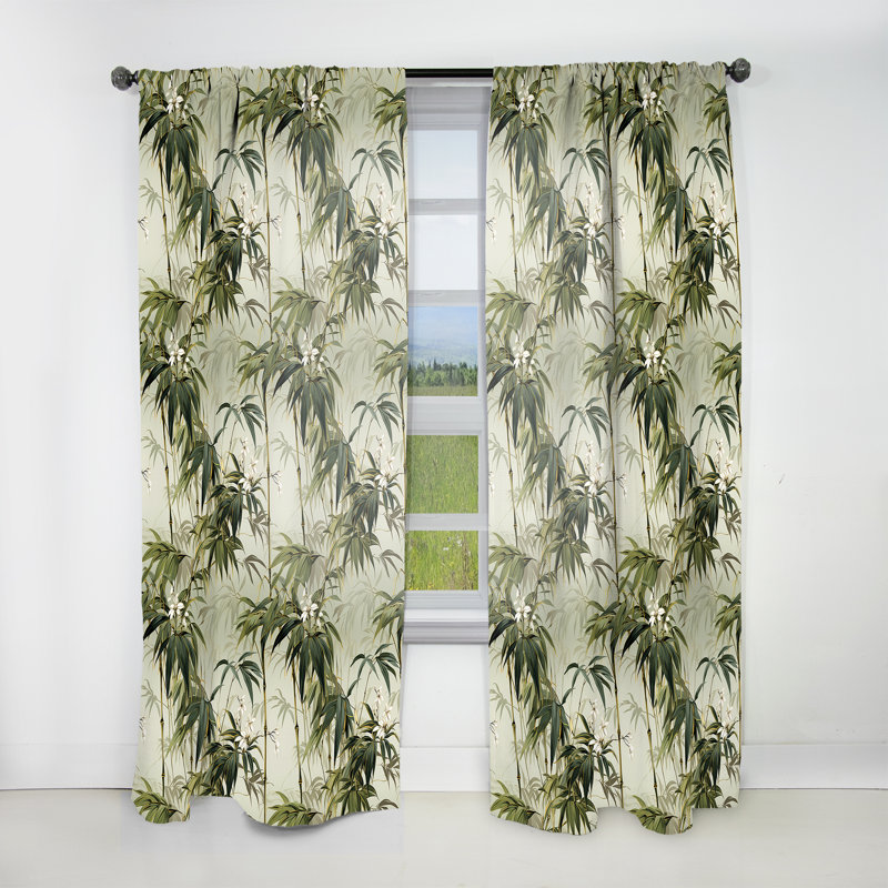 Élégance bambou motif tropical IV - Rideau tropical - Velours obscurcissant - 1 panneau, L 52 po x L 63 po