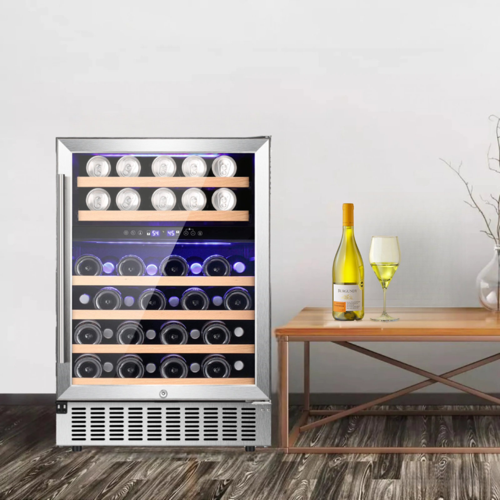 Cowsar 46 Bottle Dual-Zone Wine Cooler/Cabinet Beverage Refrigerator with Temperature Lock — FIN-0016403 | Fridge.com