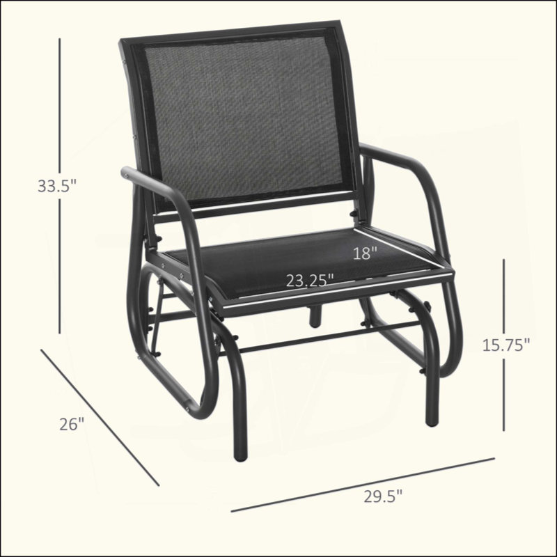 Fauteuil oscillant de véranda, balancelle en métal avec tissu maillé respirant, accoudoirs courbés et structure en acier pour le jardin, la piscine, la cour arrière, le balcon