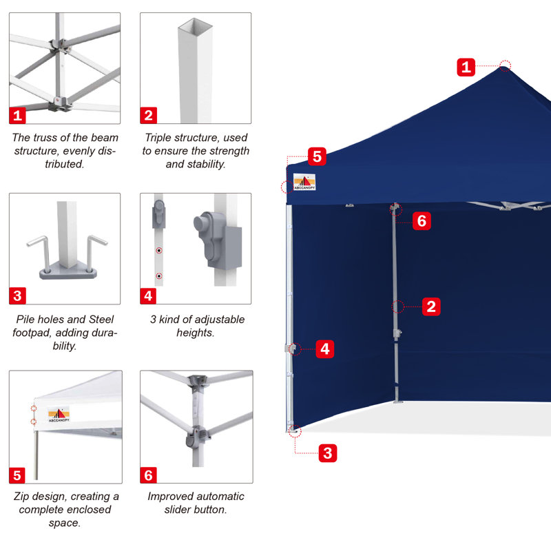Navy Blue 10' x 10' Metal Pop-Up Canopy Tent with Sidewalls