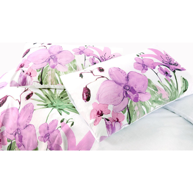 Cotton Blend Floral Duvet Cover Set with Pillowcases Included, Purple, Single Duvet Cover + 1 Standard Pillowcase