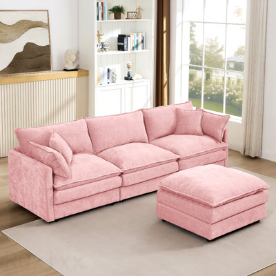 Canapé modulaire modulaire, ensemble de canapé en forme de L de 102 pouces pour le salon, canapé à 3 places confortable avec repose-pieds mobile, combinaison de bricolage, chenille