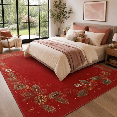 1 couronne festive de Noël - tapis en peluche rouge, lavable et facile à nettoyer, grand tapis, envers antidérapant, pour le salon, la chambre à coucher, la cuisine, la salle à manger, le couloir, la décoration intérieure