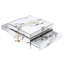 Table basse carrée avec texture en marbre et tiroirs, blanc doux, 43 po, base de rangement flottante moderne
