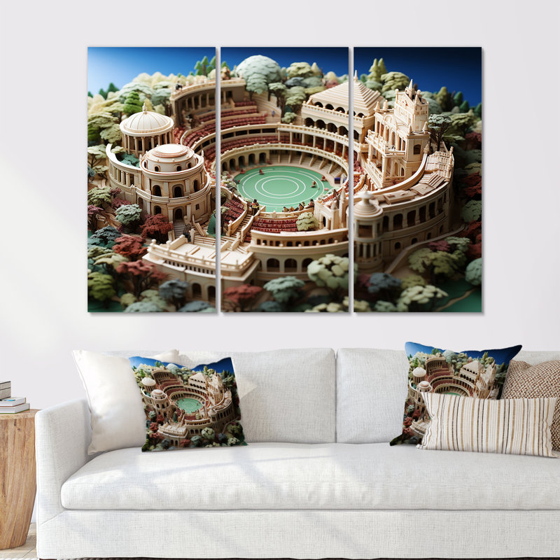 Grand Slam Arena A Tennis Stadium - Stades, ensemble d'art mural sur toile, Toile tendue, H 28 po x l 36 po x P 1 po