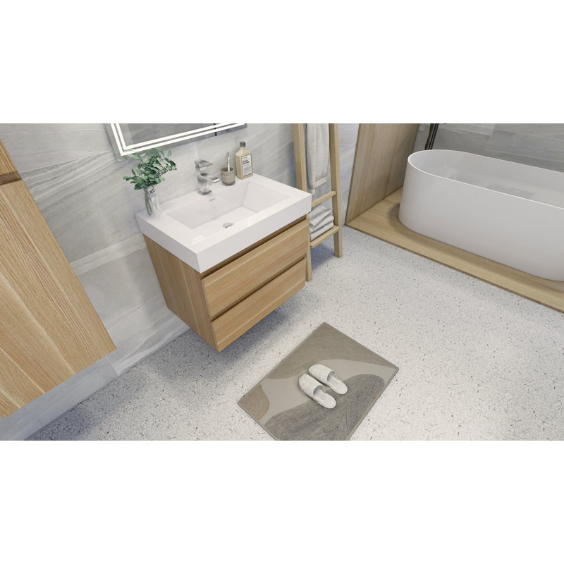 Arieyanna Single Bathroom Vanity with Wood, Acrylic Top, White Oak
