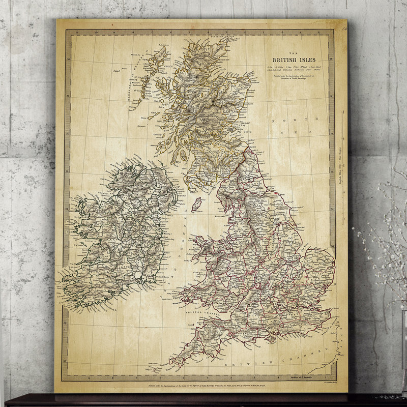Carte antique de l'Irlande II, impression sur toile, H 36 po x l 48 po x P 1,5 po